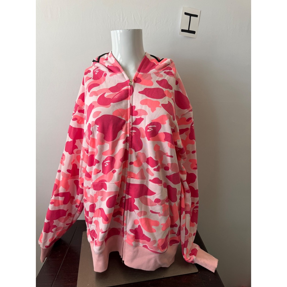 A Bathing Ape Hoodie Shark Full Zip Pink Camo WGM Graphic Mens L